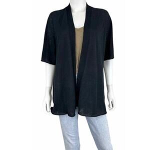 Eileen Fisher Organic Linen Open Half Sleeve Black Cardigan M